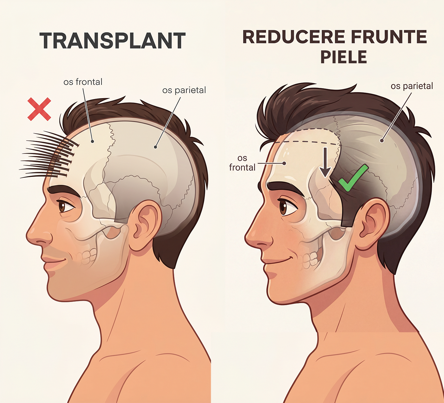 reductie de frunte imagine ilustrativa vs trasnsplant de par
